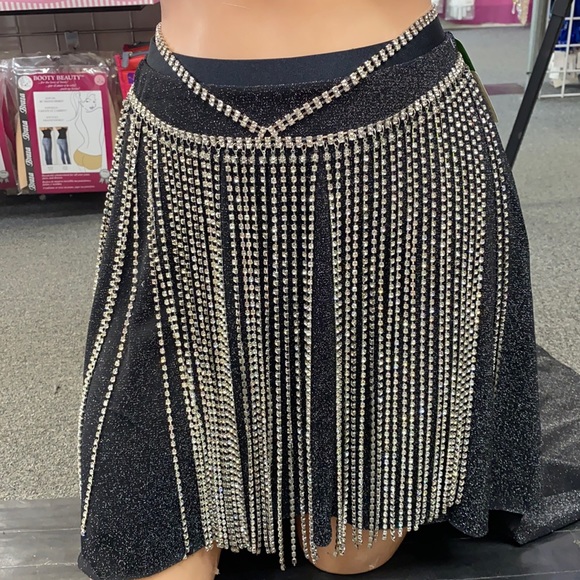 Rhinestone fringe belt  costume silver main image 6